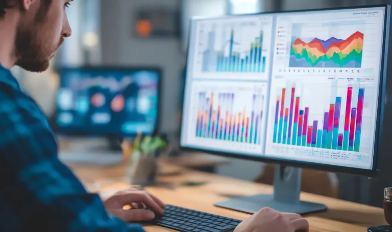 business analyst using dashboard to track KPIs